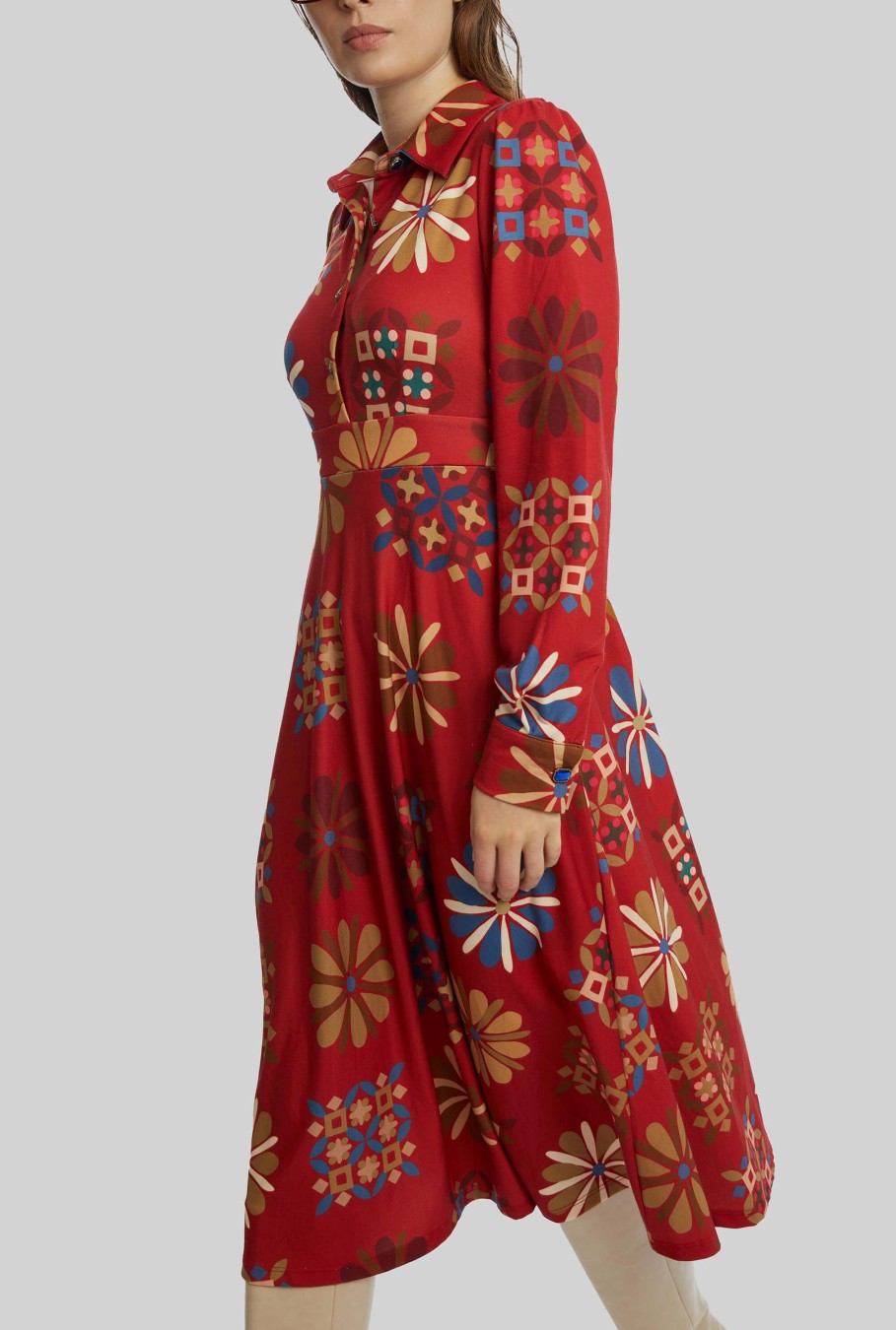 James Lakeland Dresses | Jewelled Button Print Midi Dress Red