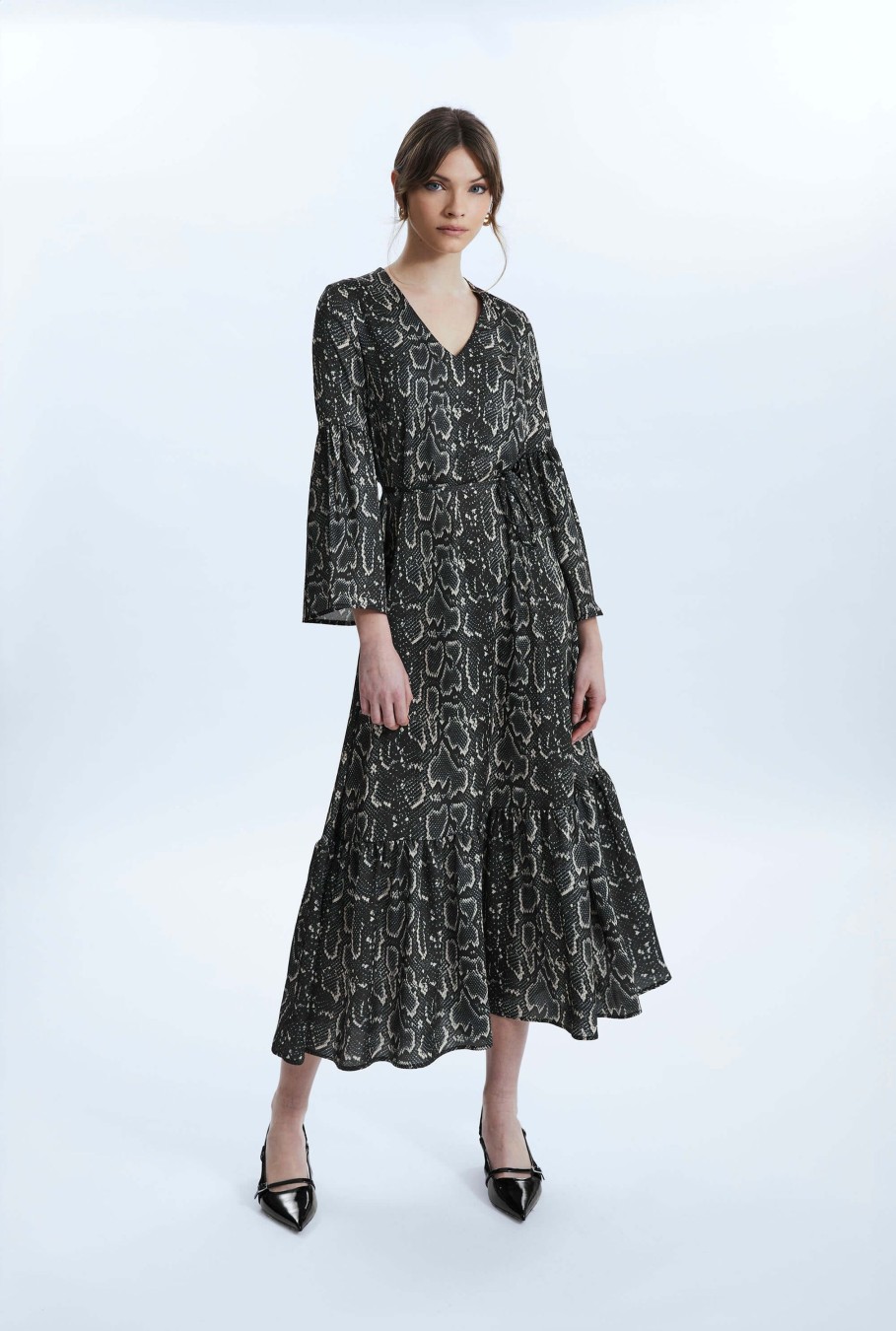 James Lakeland Dresses | Python Print Belted Dress Black-Beige