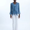 James Lakeland Tops & Knitwear | V-Neck Chiffon Ruffle Blouse Denim