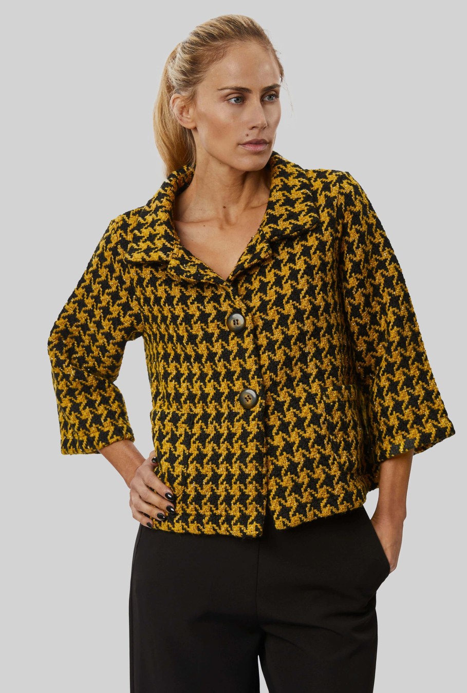 James Lakeland Coats & Jackets | Short Houndstooth Jacket In Yellow-Black