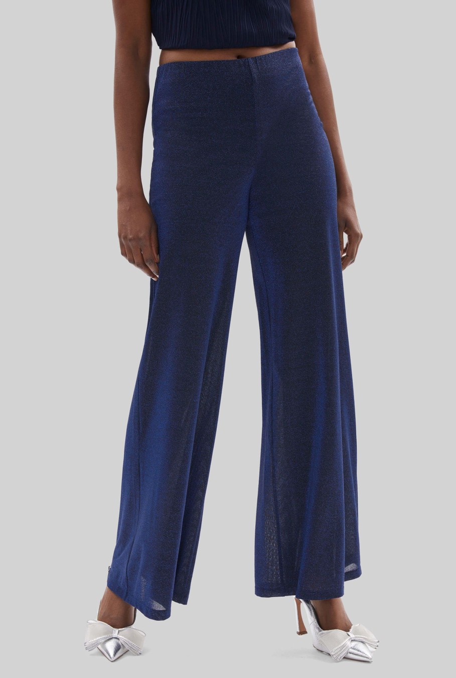 James Lakeland Trousers | Lurex Evening Palazzo Trousers Navy