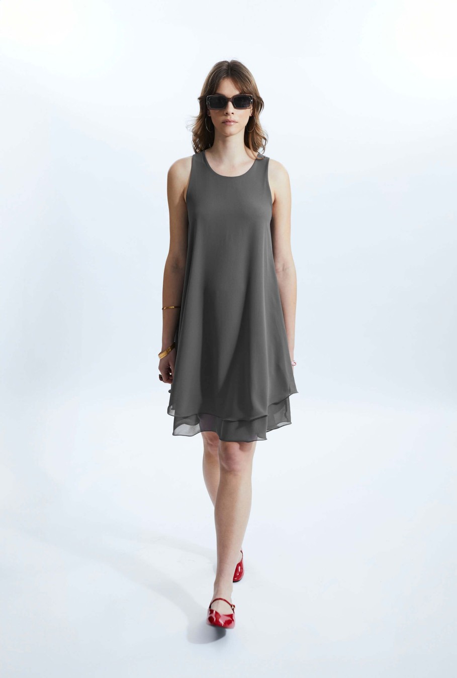 James Lakeland Dresses | Sleeveless Wave Hem Dress Charcoal