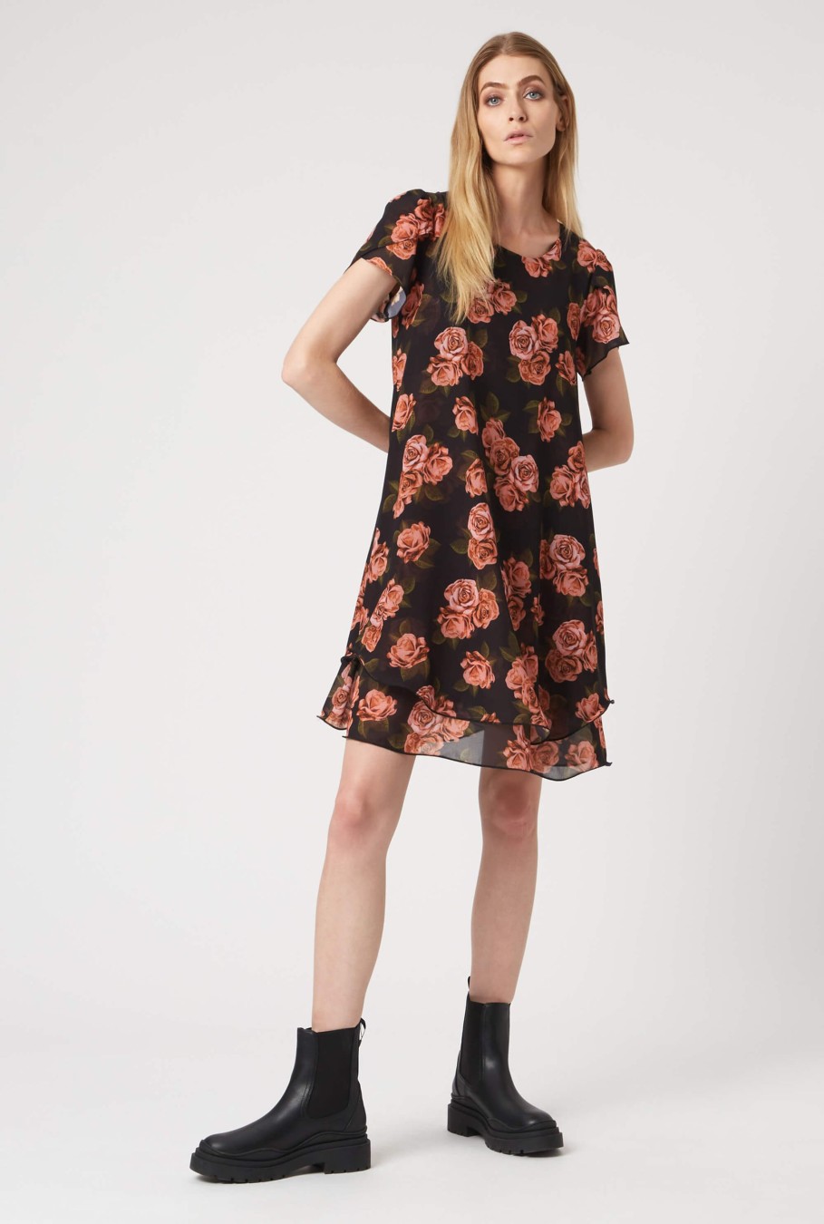 James Lakeland Dresses | Petal Sleeve Wave Hem Dress