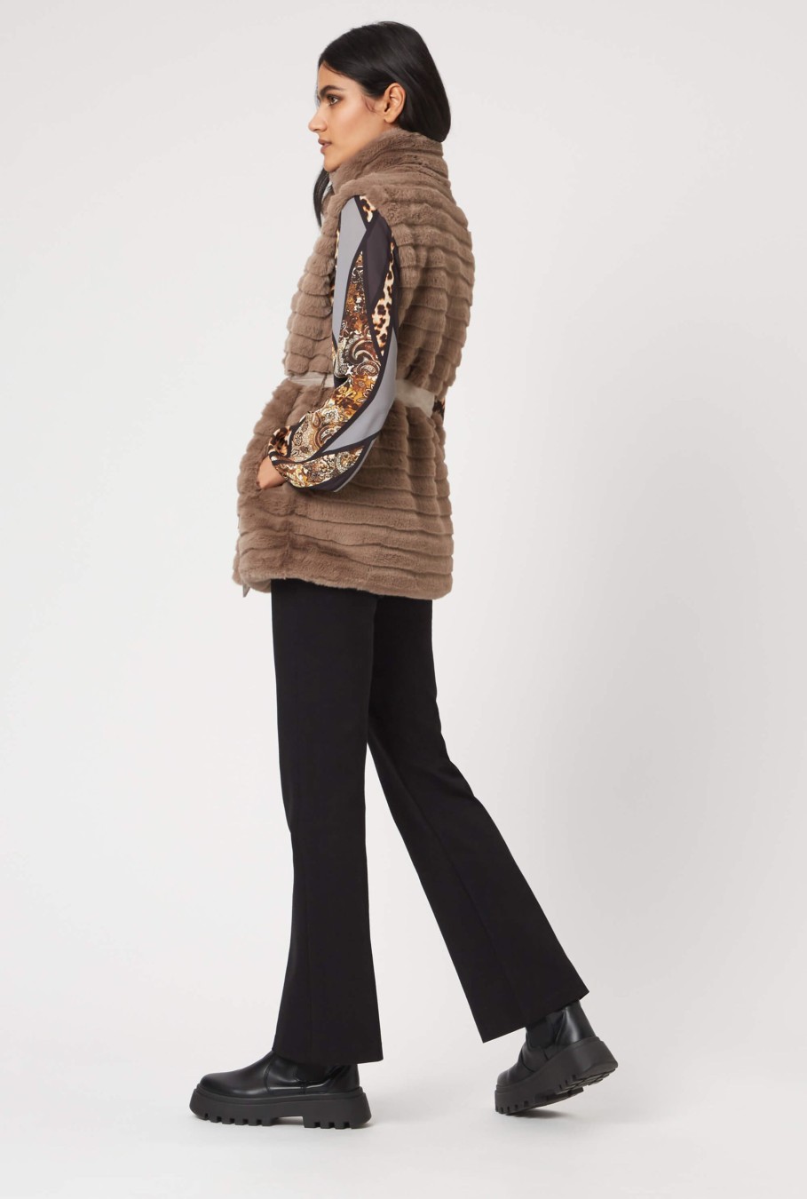 James Lakeland Coats & Jackets | Ribbed Faux Fur Gilet With Belt Taupe