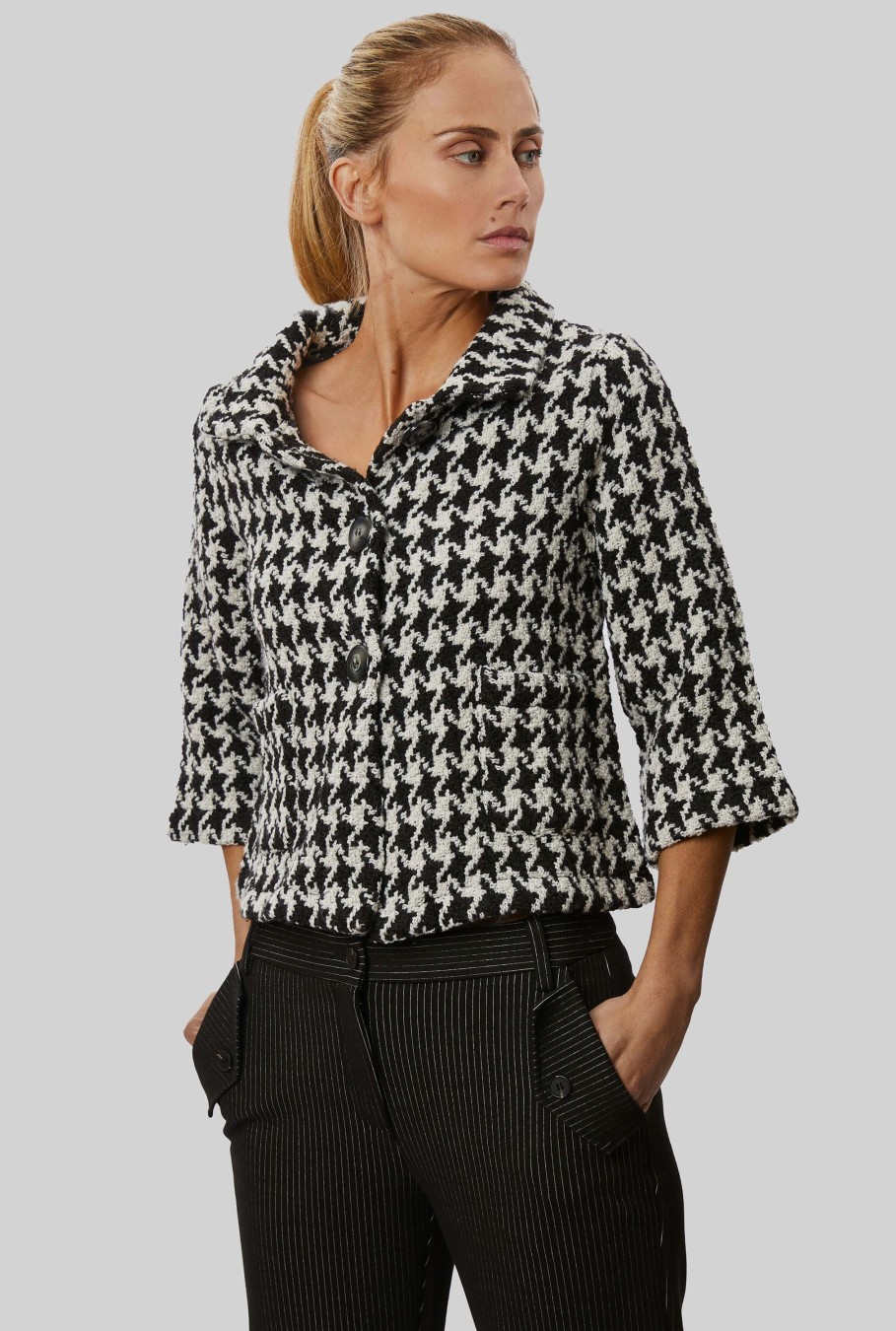 James Lakeland Coats & Jackets | Short Houndstooth Jacket In Black-White