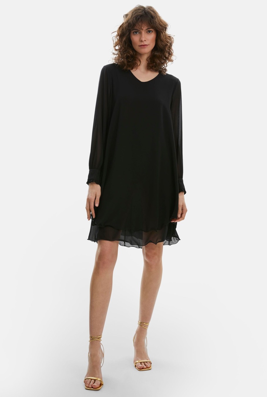 James Lakeland Dresses | Long Sleeve Black Wave Hem Dress