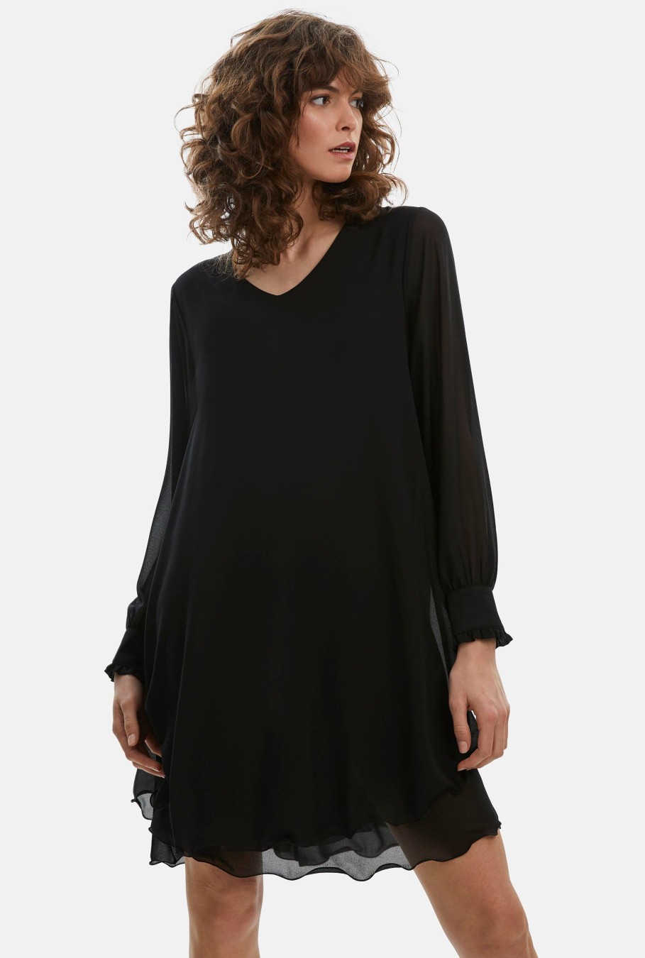 James Lakeland Dresses | Long Sleeve Black Wave Hem Dress