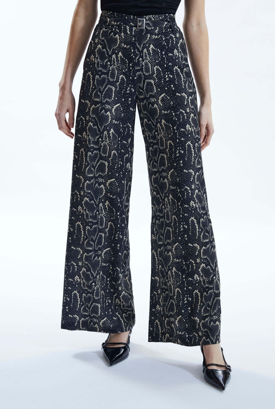 James Lakeland Trousers | Python Print Trousers Black-Beige