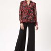 James Lakeland Tops & Knitwear | Flower Print Mandarin Collar Blouse In Black-Red