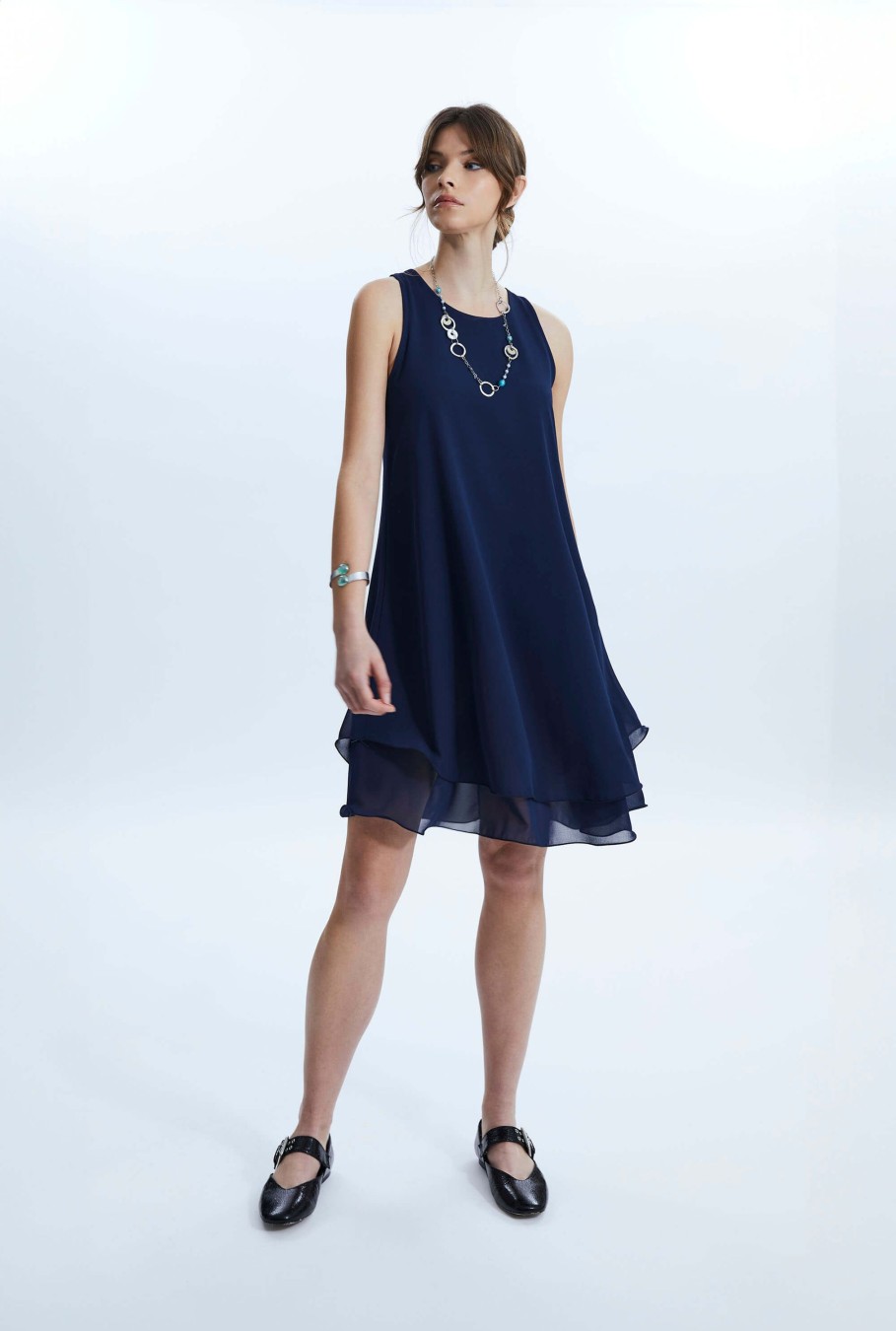 James Lakeland Dresses | Sleeveless Wave Hem Dress Navy