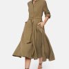 James Lakeland Dresses | Roll Sleeve Midi Dress Military