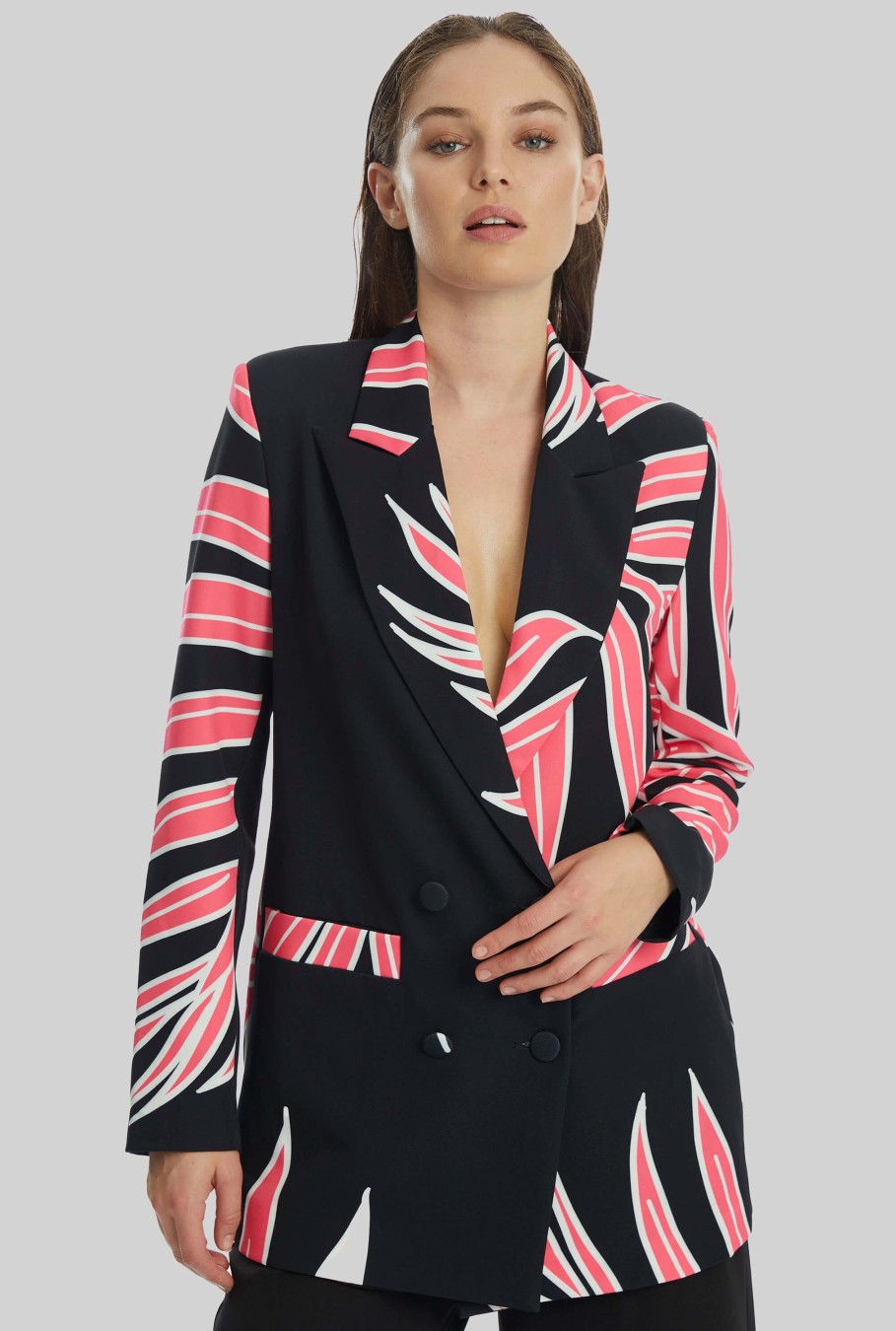 James Lakeland Coats & Jackets | Double Breasted Pink Palm Blazer