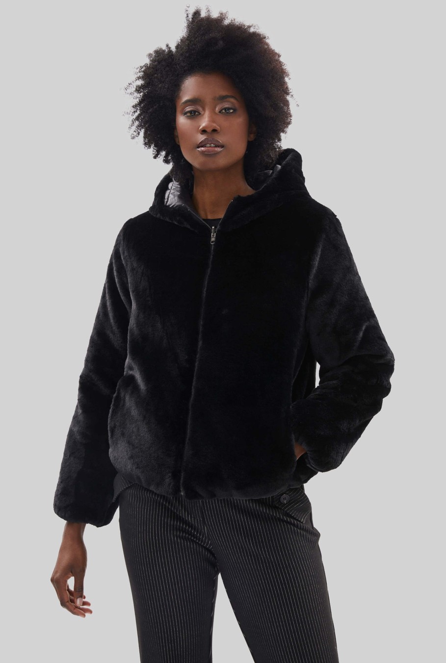 James Lakeland Coats & Jackets | Short Reversible Faux Fur Jacket Black