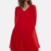 James Lakeland Dresses | Long Sleeve Red Wave Hem Dress