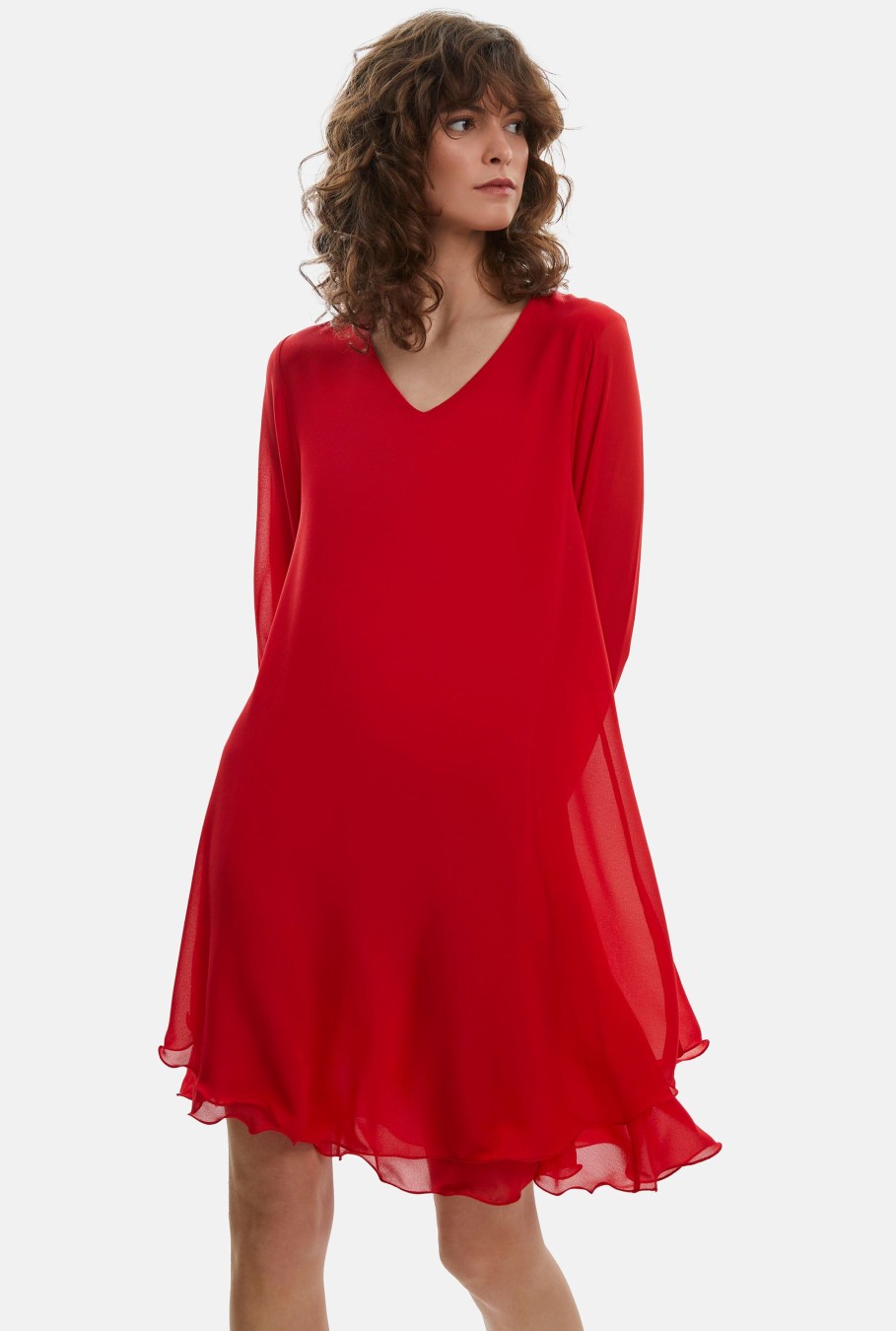 James Lakeland Dresses | Long Sleeve Red Wave Hem Dress