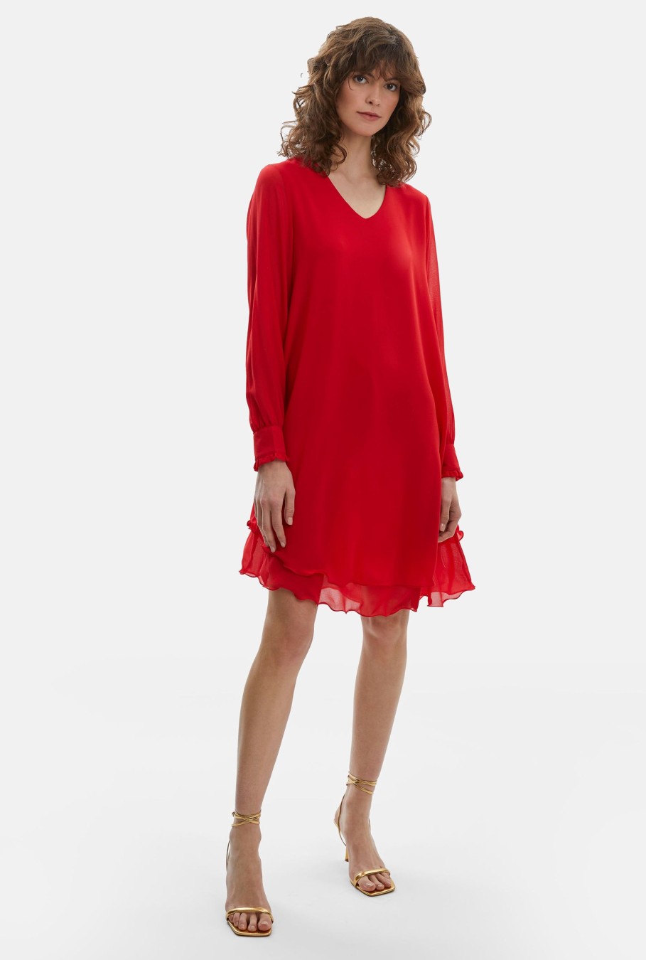 James Lakeland Dresses | Long Sleeve Red Wave Hem Dress