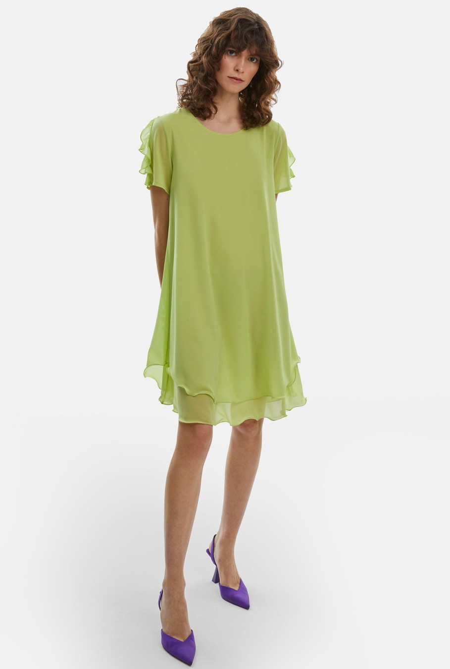 James Lakeland Dresses | Short Sleeve Wave Hem Dress Lime