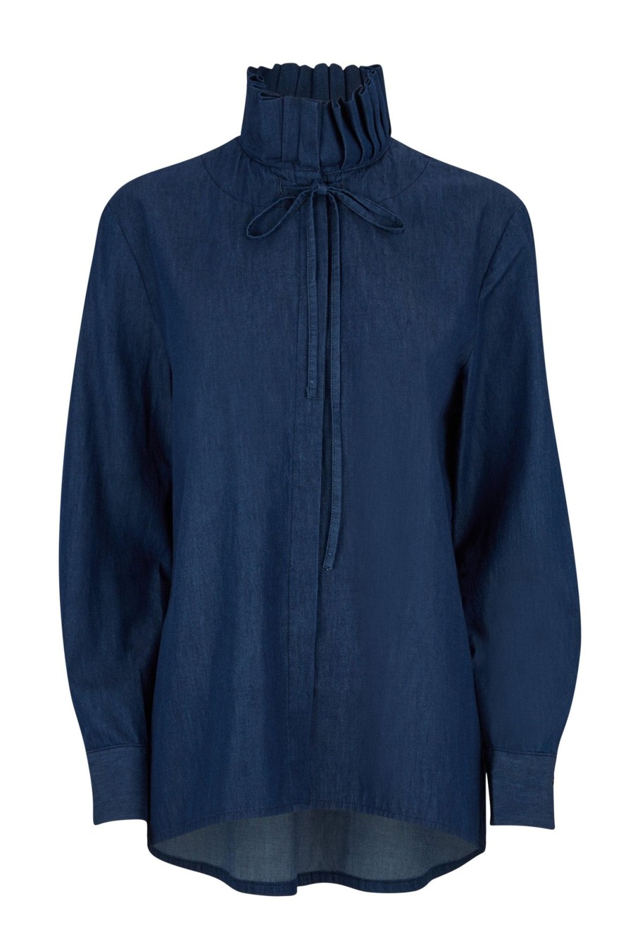 James Lakeland Tops & Knitwear | Poplin Ruffle Collar Denim Shirt