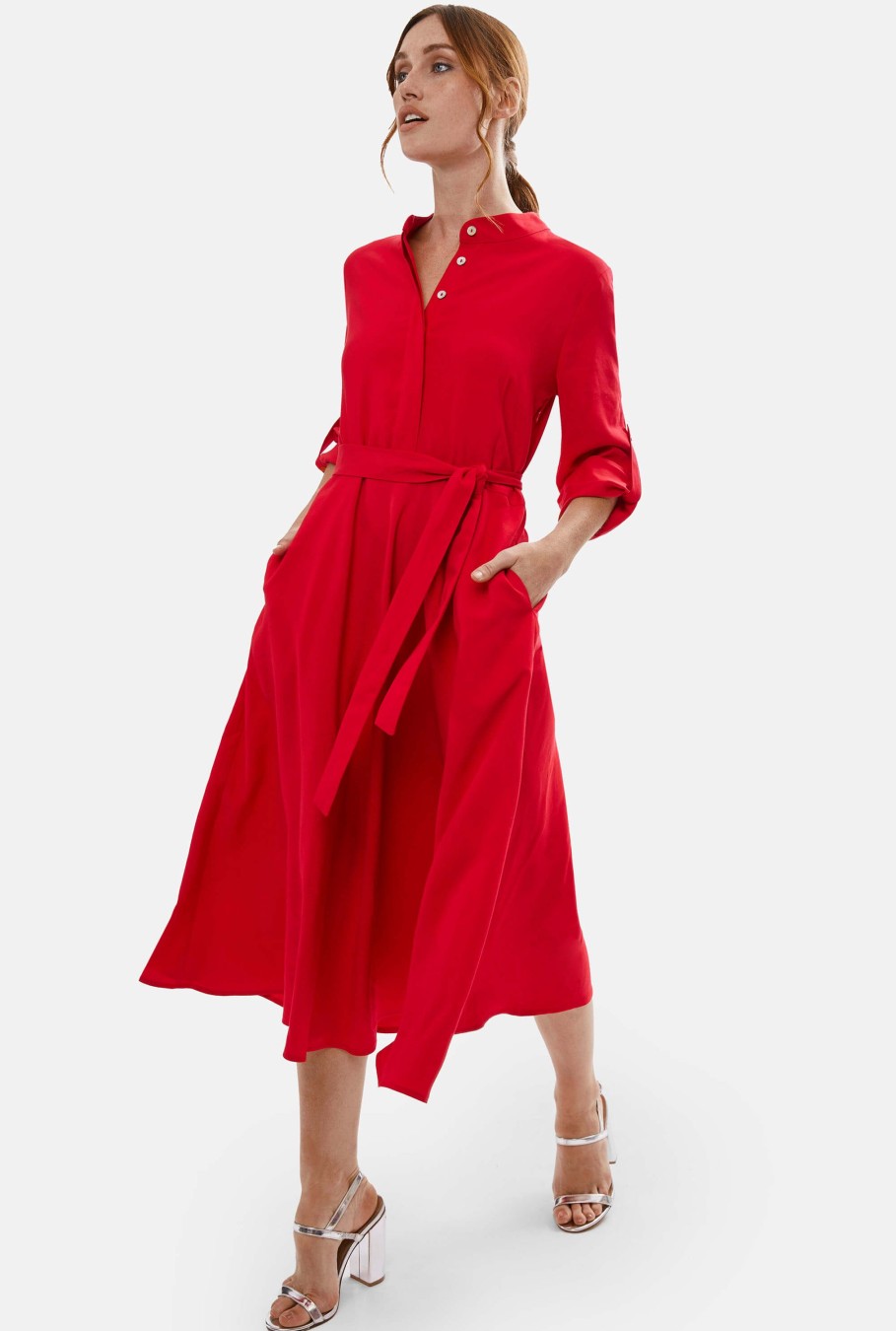 James Lakeland Dresses | Roll Sleeve Midi Dress Red