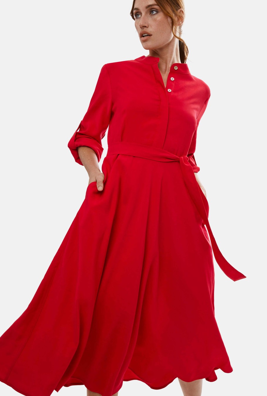 James Lakeland Dresses | Roll Sleeve Midi Dress Red