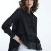 James Lakeland Tops & Knitwear | Sheer Sleeve Ruffle Shirt Black