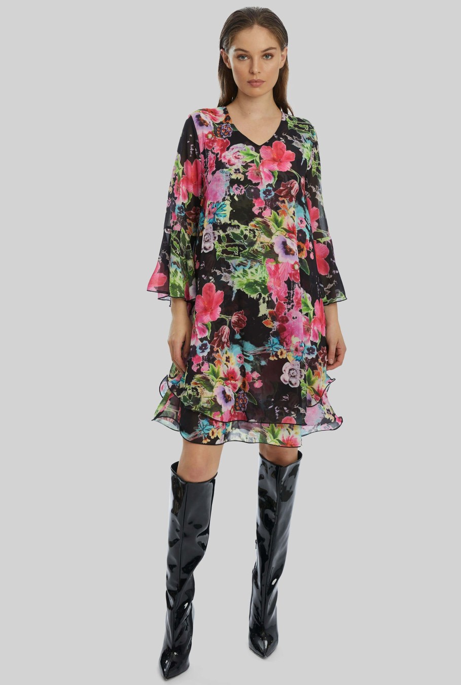 James Lakeland Dresses | Flower Print Wave Hem Dress