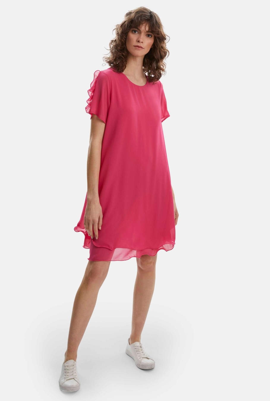 James Lakeland Dresses | Short Sleeve Wave Hem Dress Fuchsia