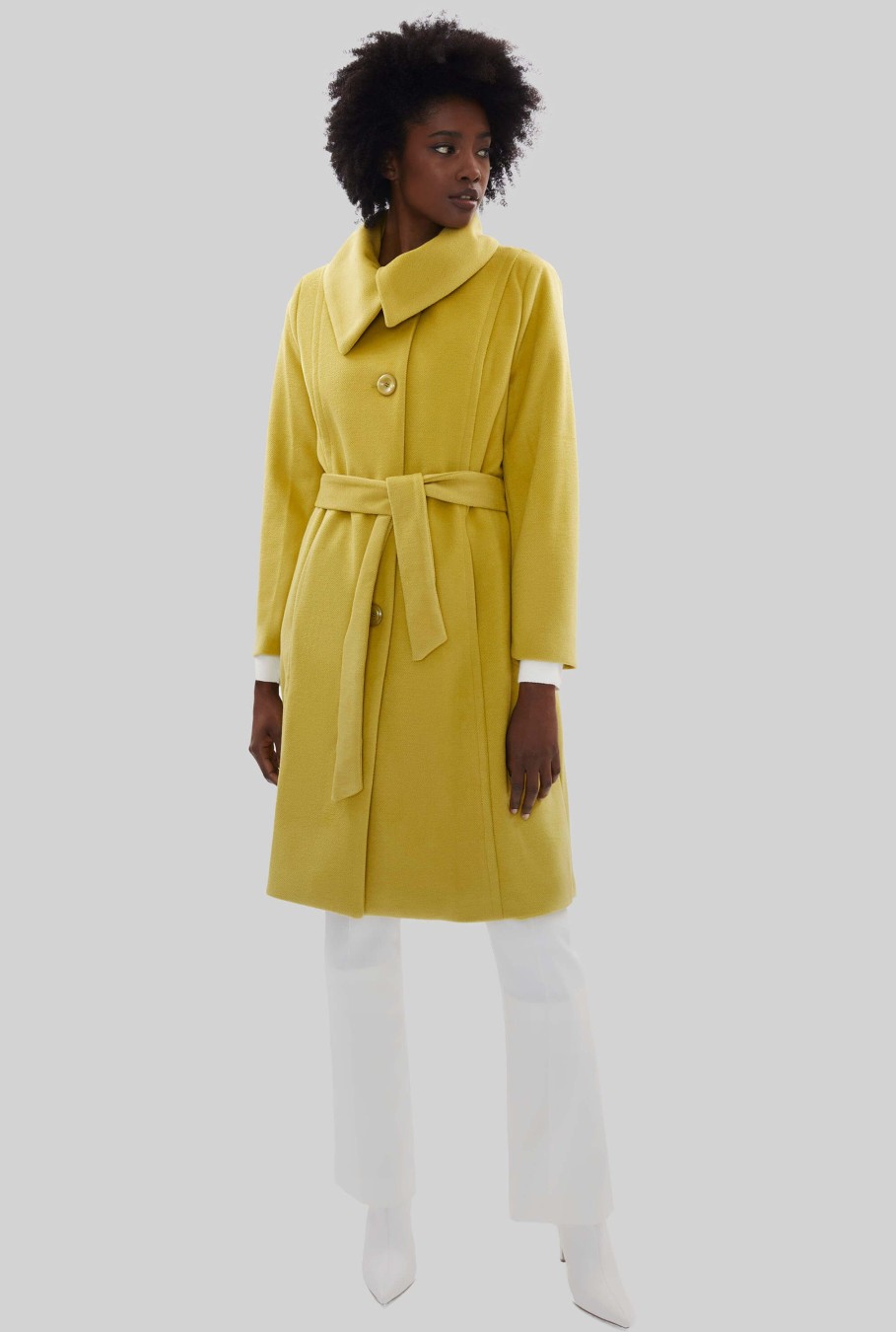 James Lakeland Coats & Jackets | Large Collar Belted Coat Lime