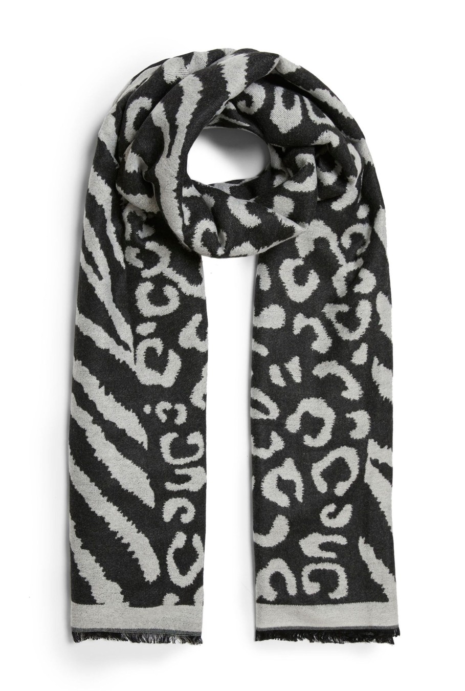 James Lakeland Accessories | Leopard-Zebra Print Scarf Black-Grey