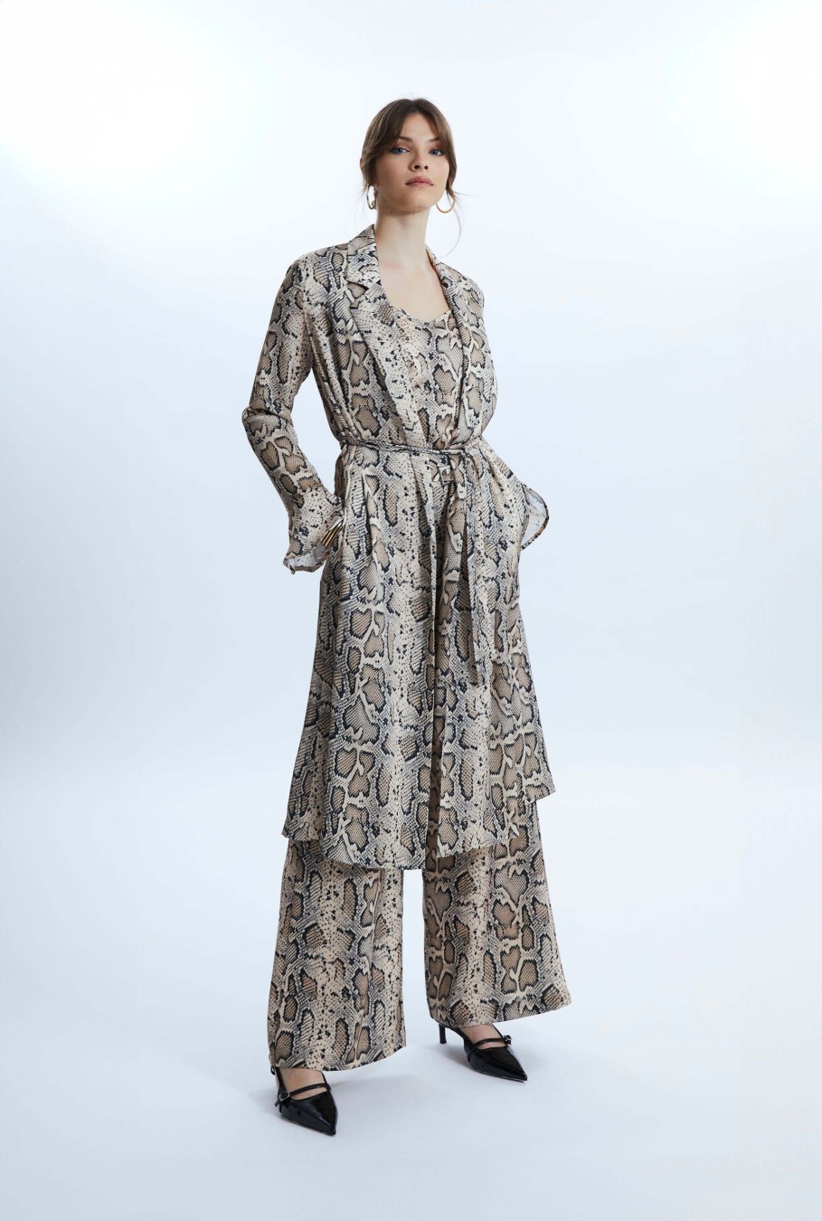 James Lakeland Dresses | Python Print Wrap Shirt Dress Beige