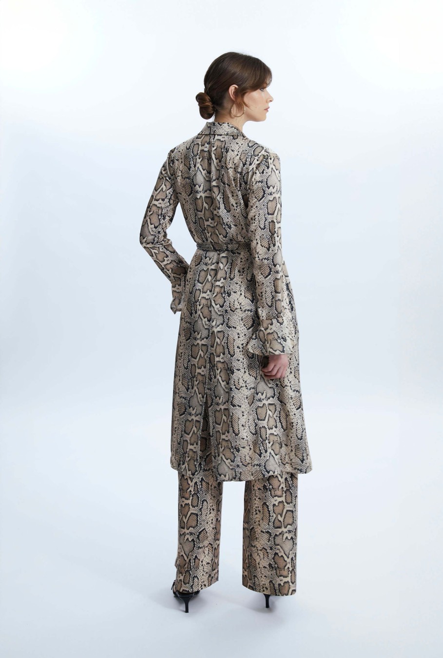 James Lakeland Dresses | Python Print Wrap Shirt Dress Beige