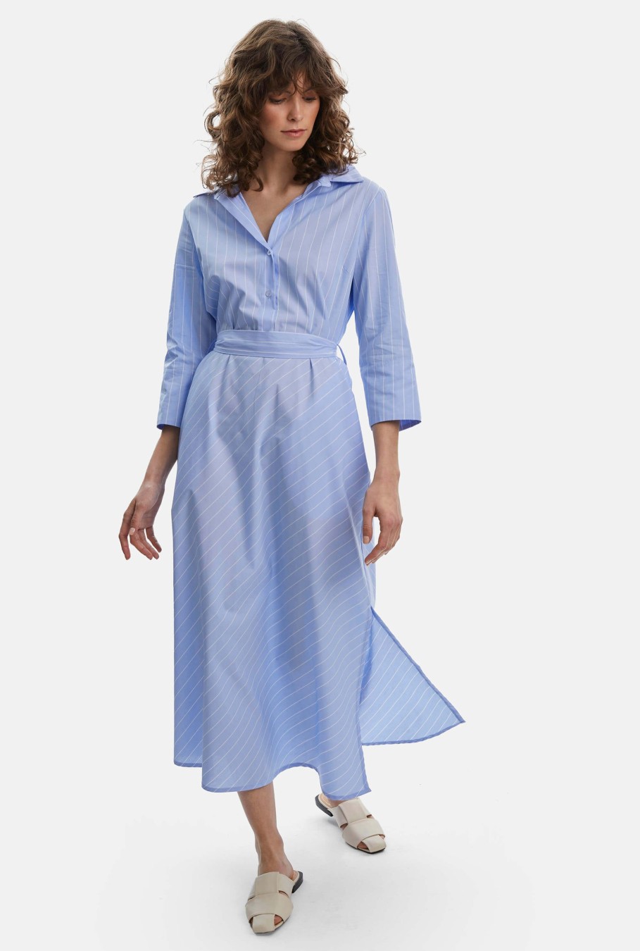 James Lakeland Dresses | Stripped Shirt Belted Midi Dress