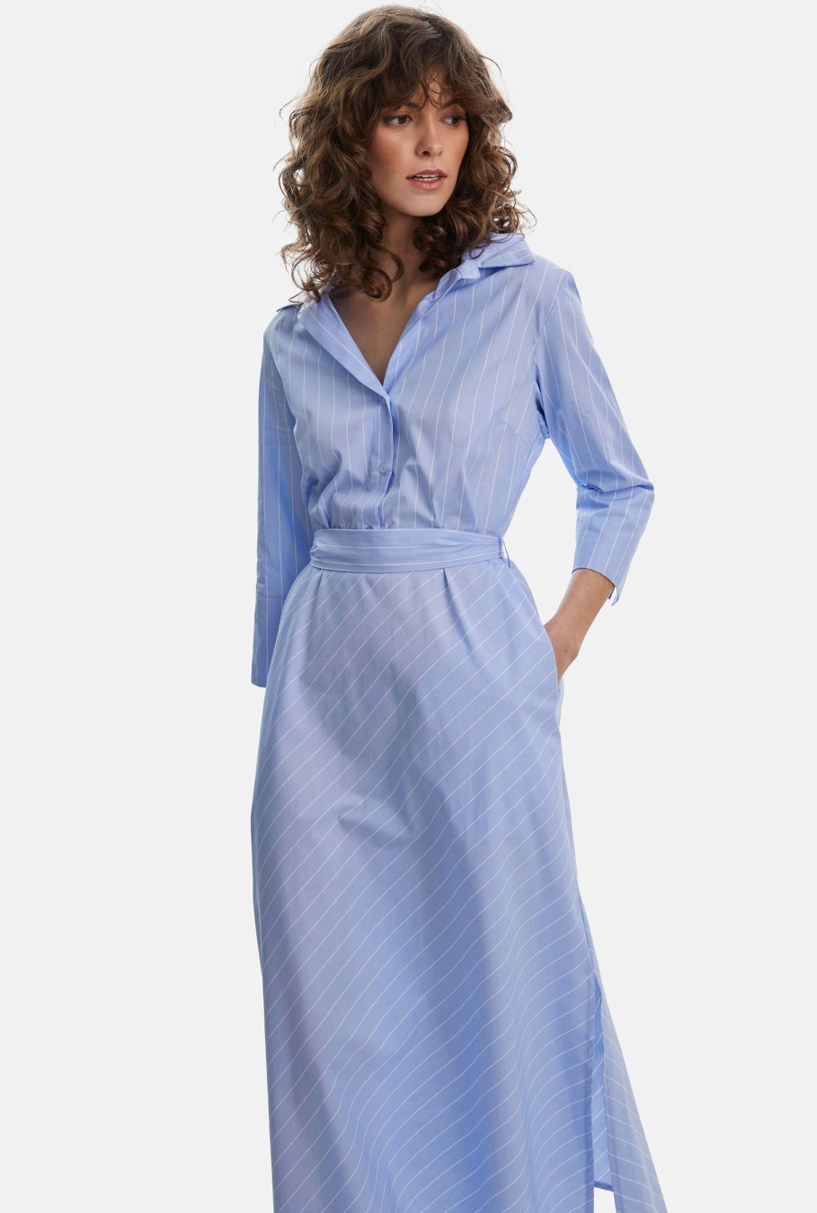 James Lakeland Dresses | Stripped Shirt Belted Midi Dress