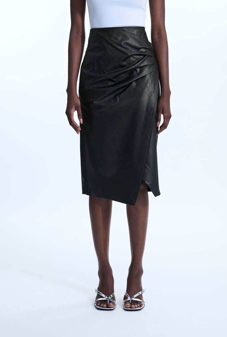 James Lakeland Skirts | Faux Leather Side Ruched Skirt Black