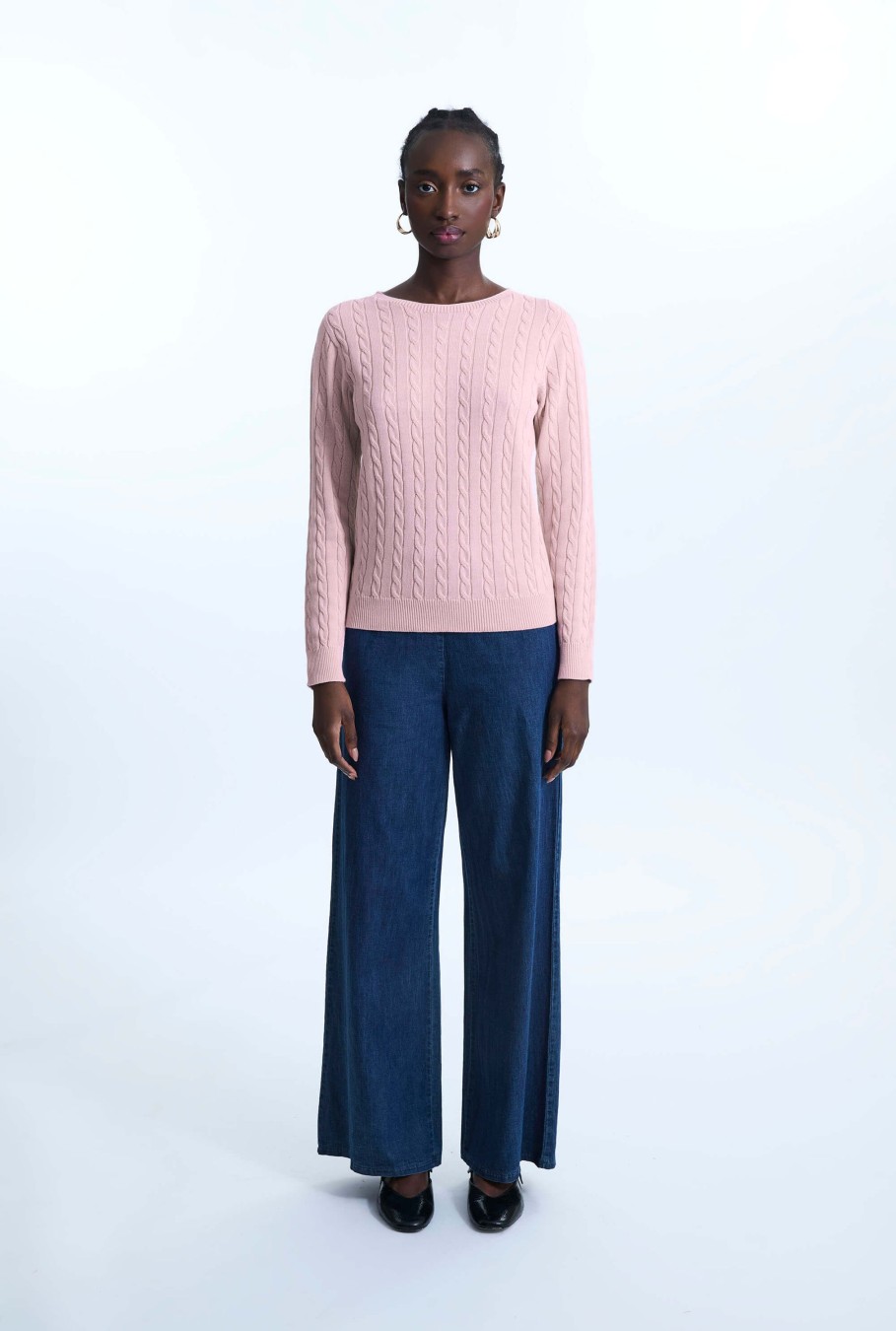 James Lakeland Tops & Knitwear | Cable Knit Jumper Pale Pink