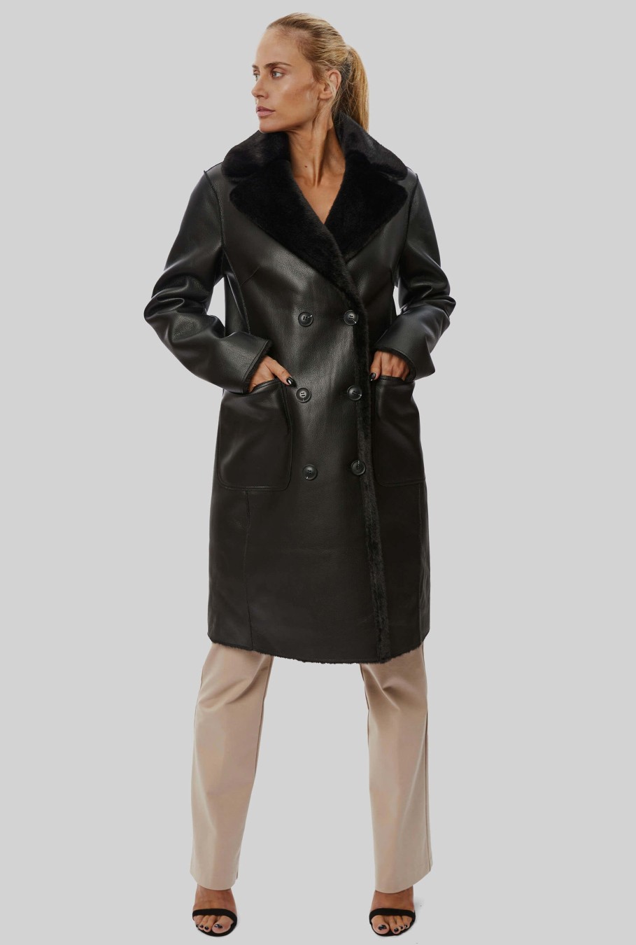 James Lakeland Coats & Jackets | Reversible Faux Leather Coat Black