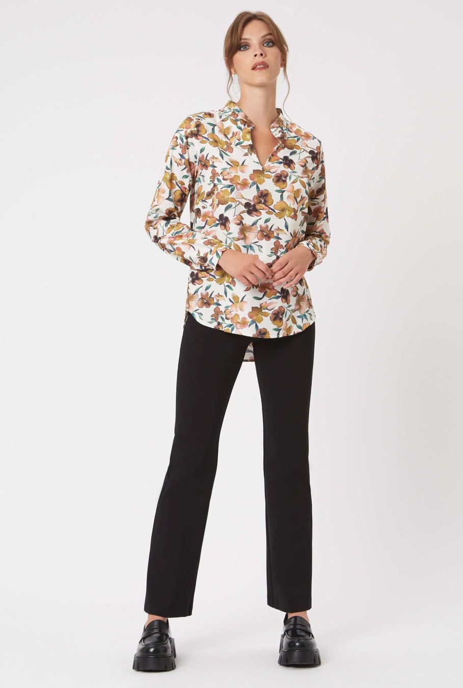 James Lakeland Tops & Knitwear | Printed Mandarin Collar Blouse