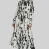 James Lakeland Dresses | Tie Dye Satin Belted Midi Dress In Black-White