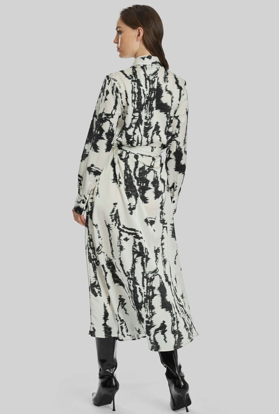 James Lakeland Dresses | Tie Dye Satin Belted Midi Dress In Black-White