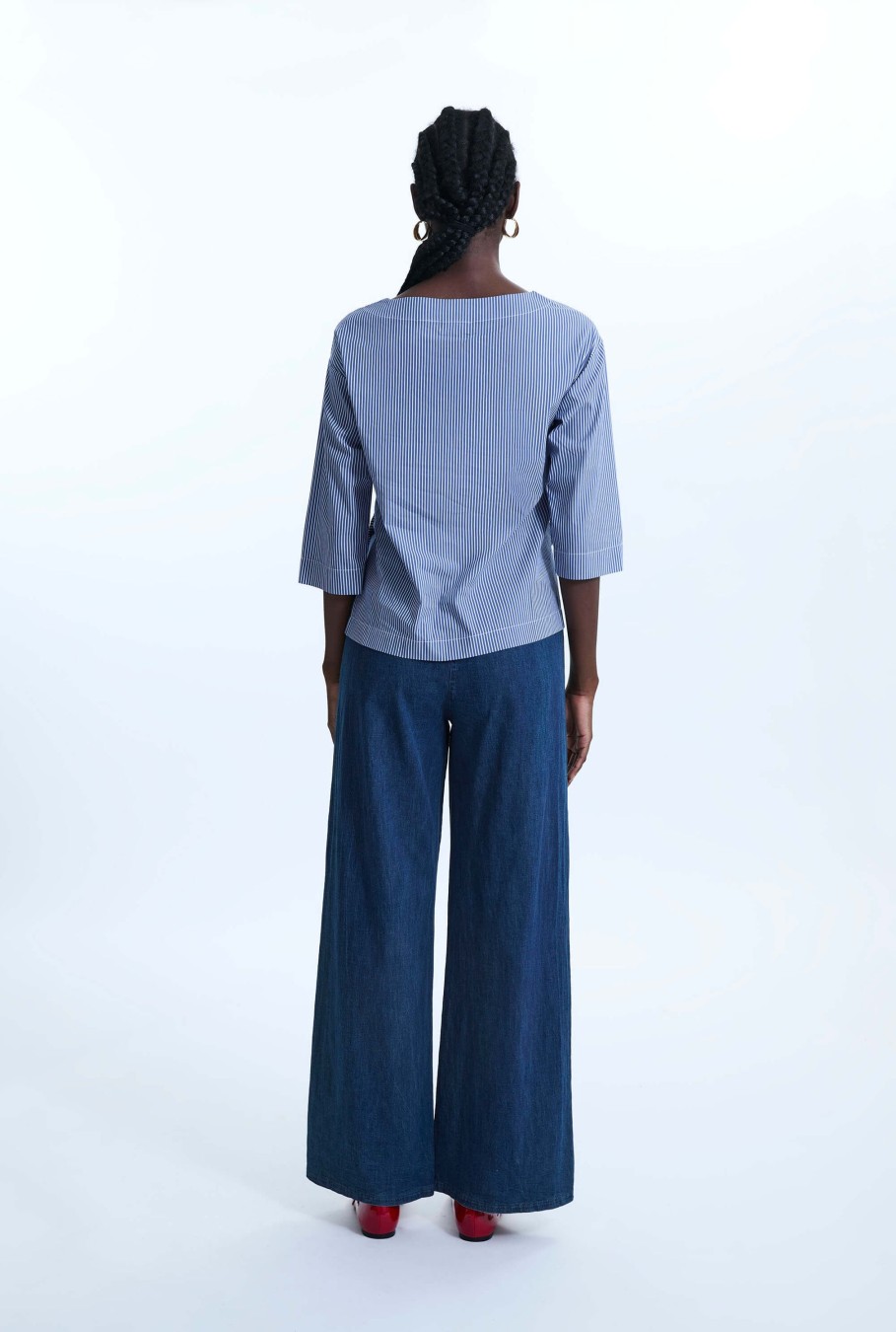 James Lakeland Tops & Knitwear | Side Button Top White-Navy