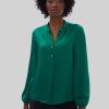 James Lakeland Tops & Knitwear | Mandarin Collar Satin Blouse Green