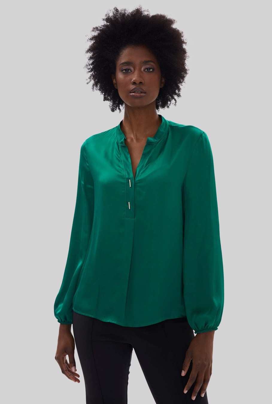 James Lakeland Tops & Knitwear | Mandarin Collar Satin Blouse Green