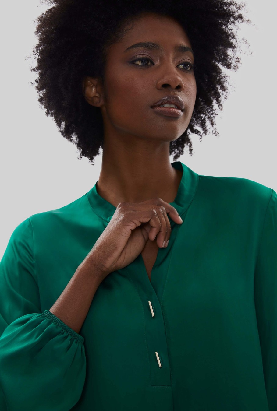 James Lakeland Tops & Knitwear | Mandarin Collar Satin Blouse Green