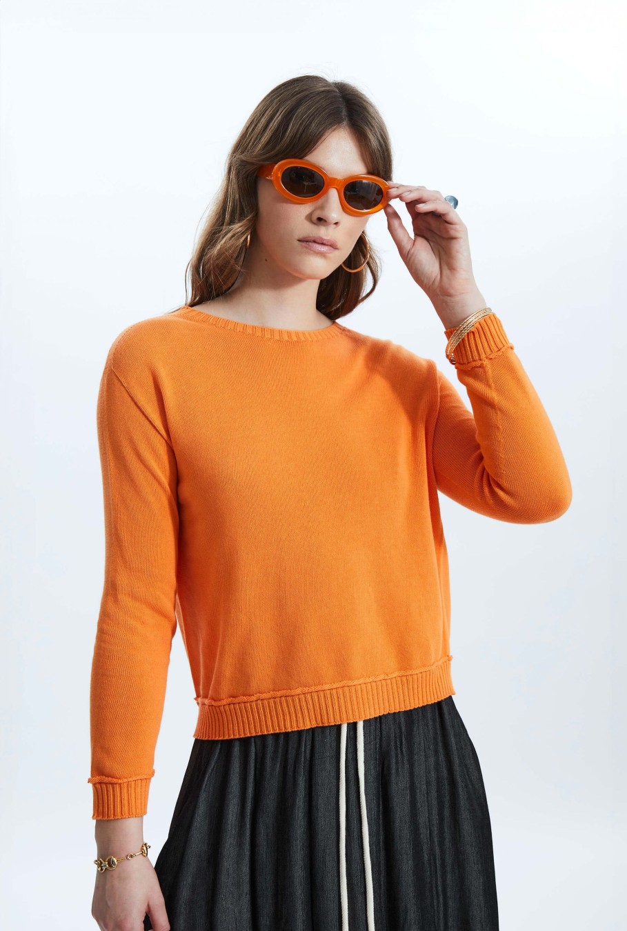 James Lakeland Tops & Knitwear | Scoop Neck Piped Edge Knit Orange