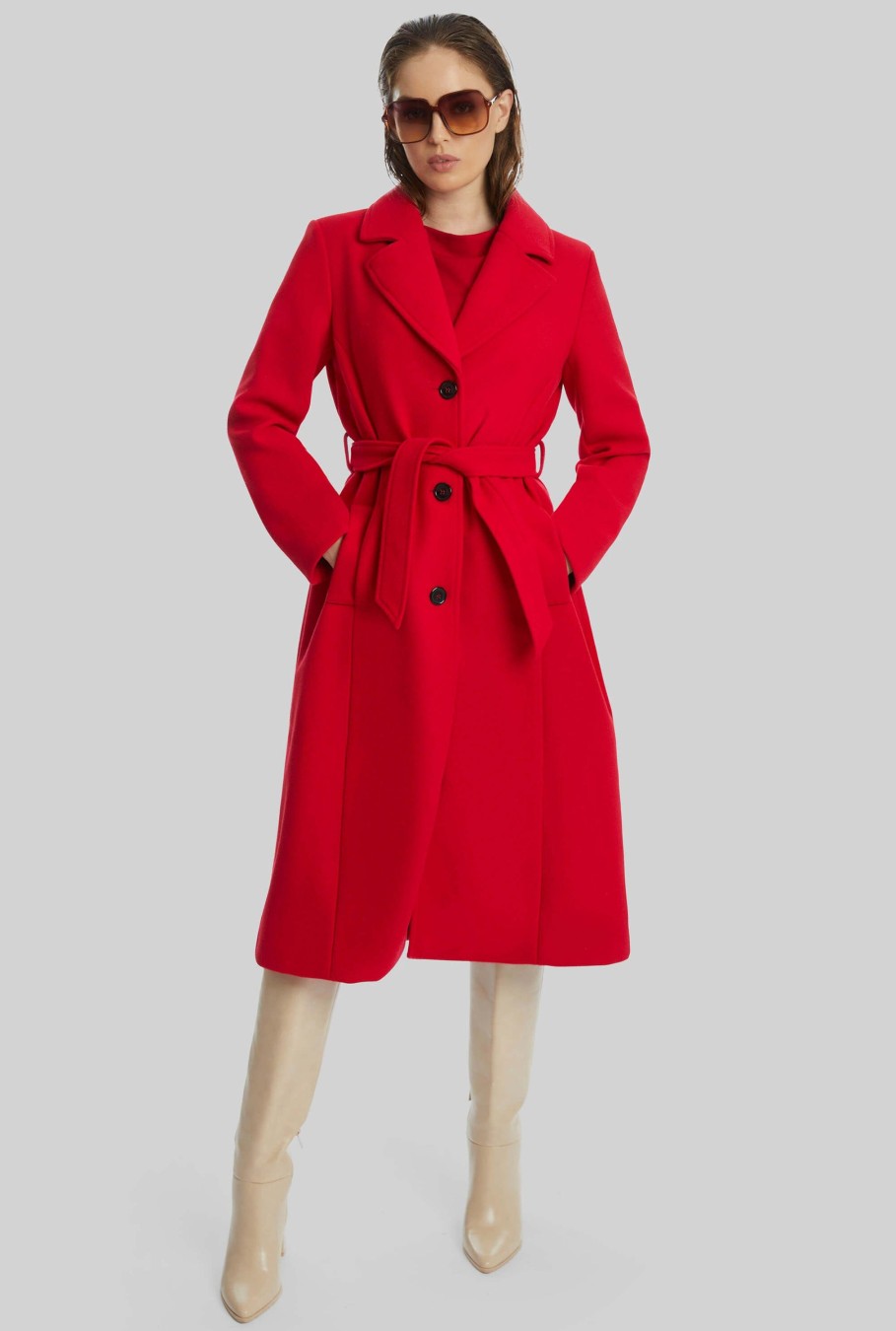 James Lakeland Coats & Jackets | Three Buttons Belted Coat In Red