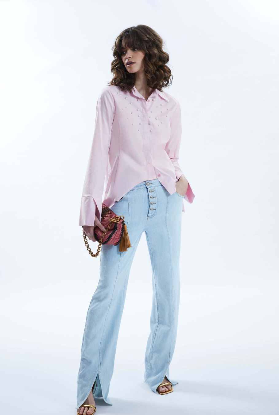 James Lakeland Tops & Knitwear | Pearl Detail Shirt Pale Pink