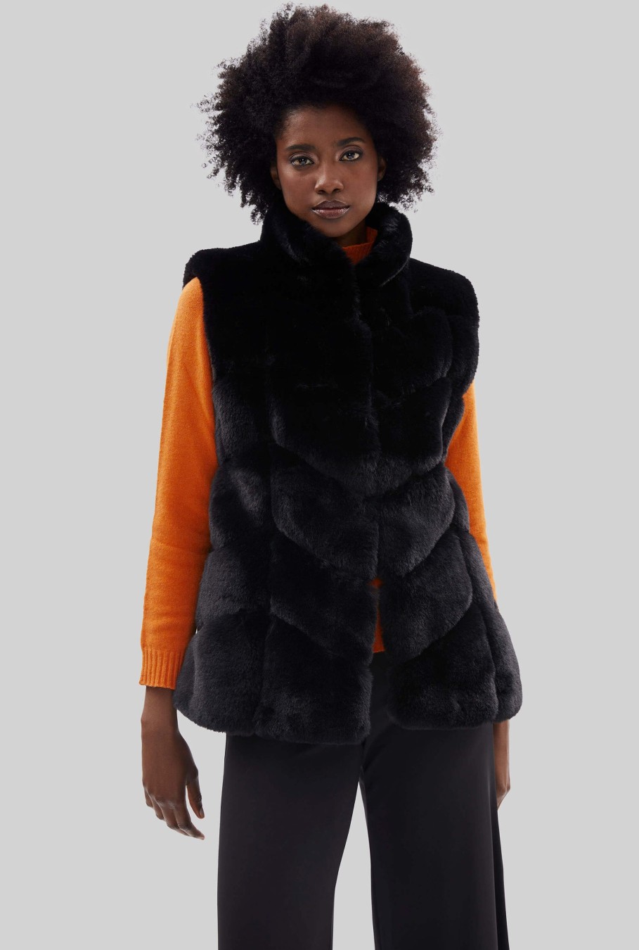 James Lakeland Coats & Jackets | Ribbed Faux Fur Gilet Black