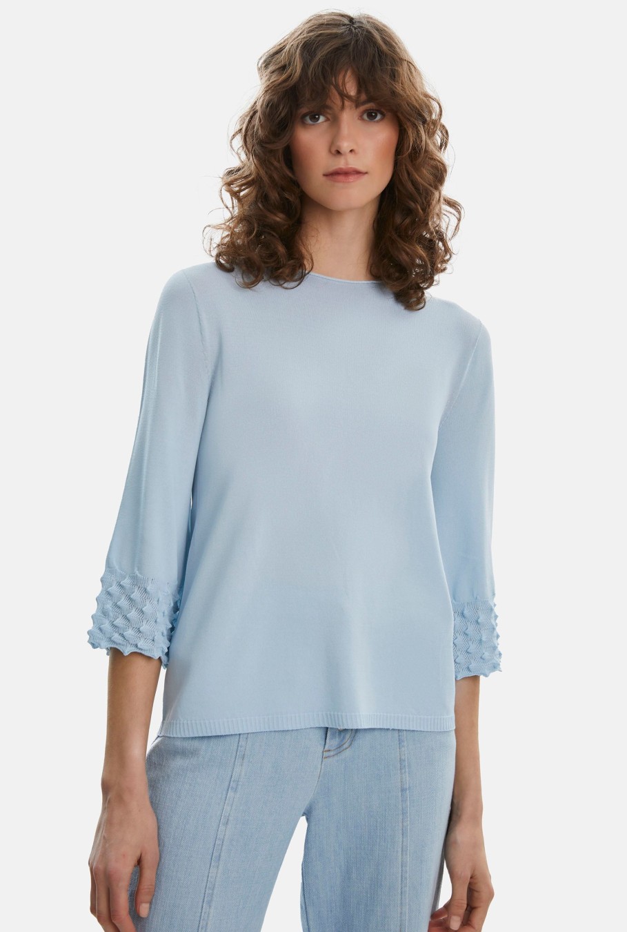 James Lakeland Tops & Knitwear | Knitted Detail Scoop Neck Jumper Pale Blue