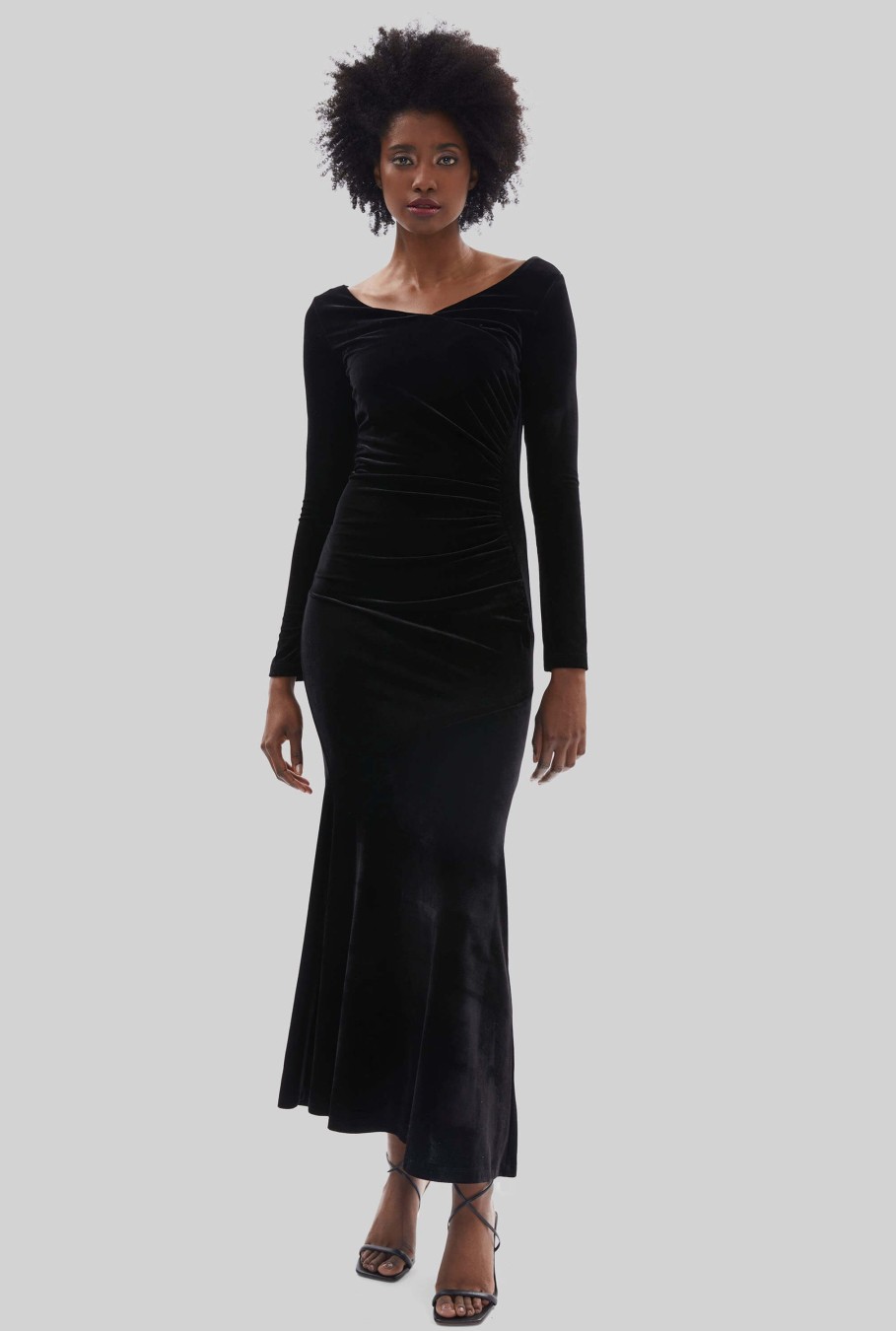 James Lakeland Dresses | Velvet Side Ruched Midi Dress Black