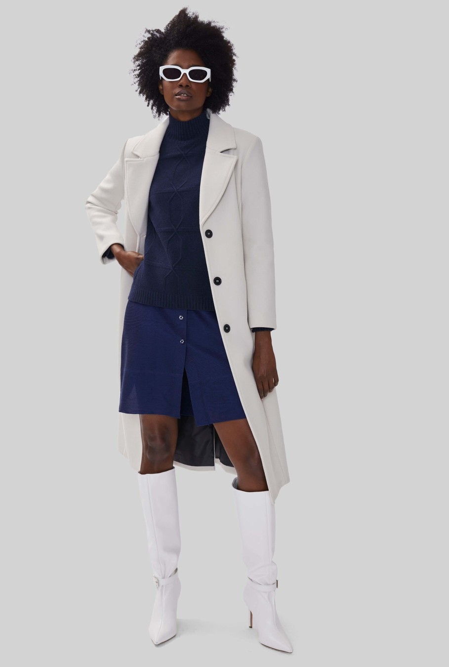 James Lakeland Coats & Jackets | Three Buttons Belted Coat In White